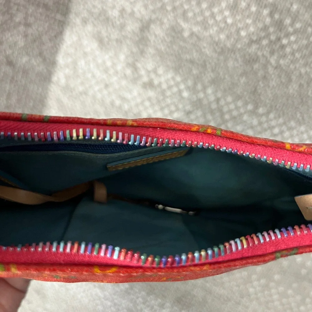 Y2K Dooney & Bourke Red Monogram Small Shoulder‎ Bag Heart Charm Rainbow Zip
